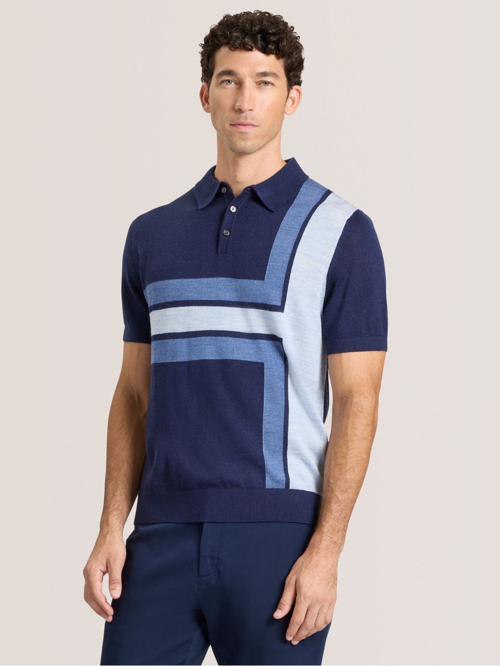 Ted Baker mens 2XL XXL blue Intarsia merino wool knit sweater polo shirt NWT